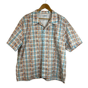 Columbia‎ PFG Men's XL Vented Fishing Shirt Fish Pattern Short Sleeve White